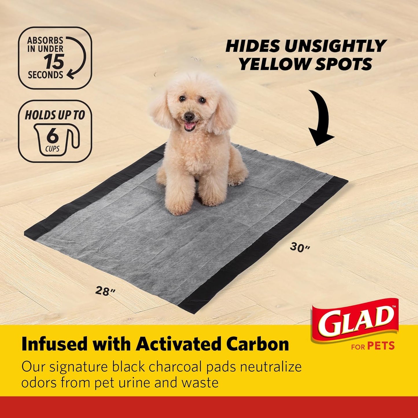 for Pets Jumbo Activated Carbon Training Pads for Large Breeds | Best Jumbo Dog Pee Pads for Absorbing Urine and Odor Quickly | Eliminates Urine Odor on Contact, 30 Count, Black